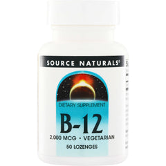SN457 | Source Naturals B-12 dietary supplement, 2,000 mcg, vegetarian, 50 lozenges bottle front