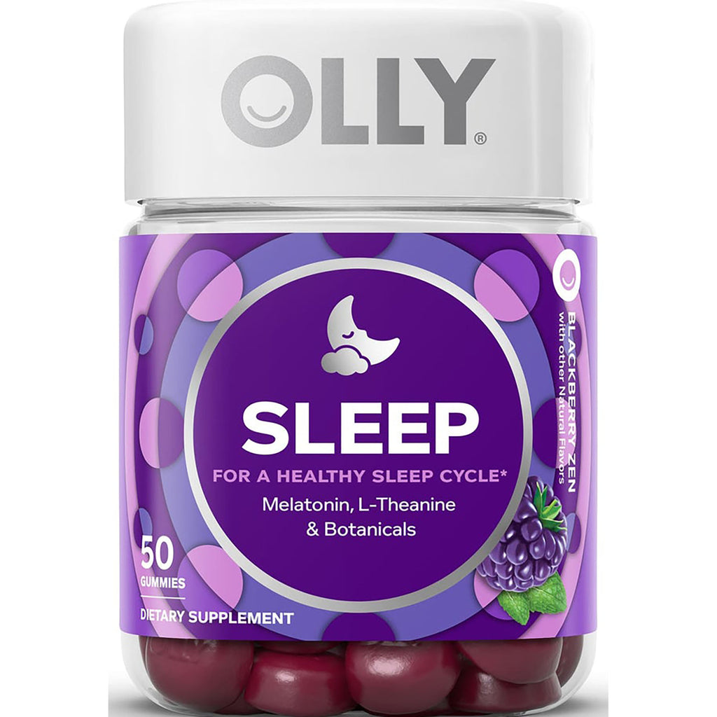 OLY008 | OLLY Sleep gummies bottle, blackberry flavor, 50 gummies, label reads SLEEP Melatonin, L-Theanine & Botanicals - Thumbnail