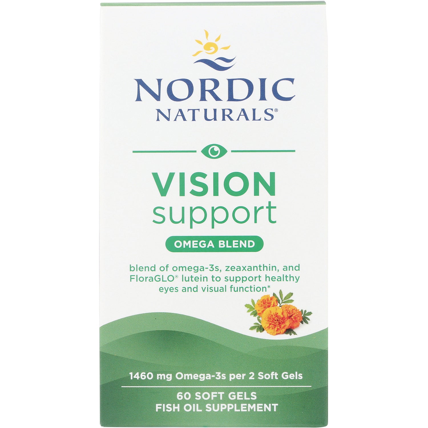 NRN035 | Nordic Naturals Vision Support Omega Blend box showing 60 soft gels fish oil supplement