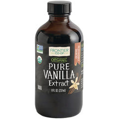 FNP048 | Frontier Co-op Organic Pure Vanilla Extract 8 fl oz brown glass bottle with label and vanilla flower