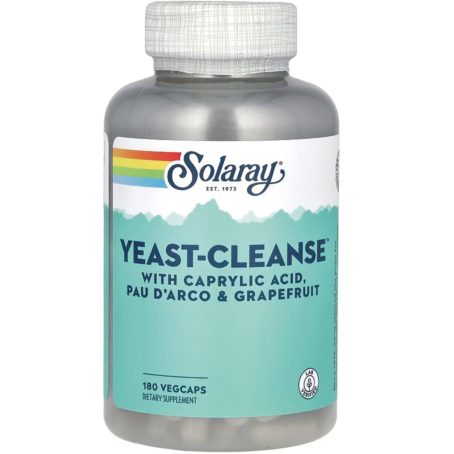 SLR271 | Solaray Yeast-Cleanse with Caprylic Acid, Pau DArco & Grapefruit, 180 VegCaps bottle front