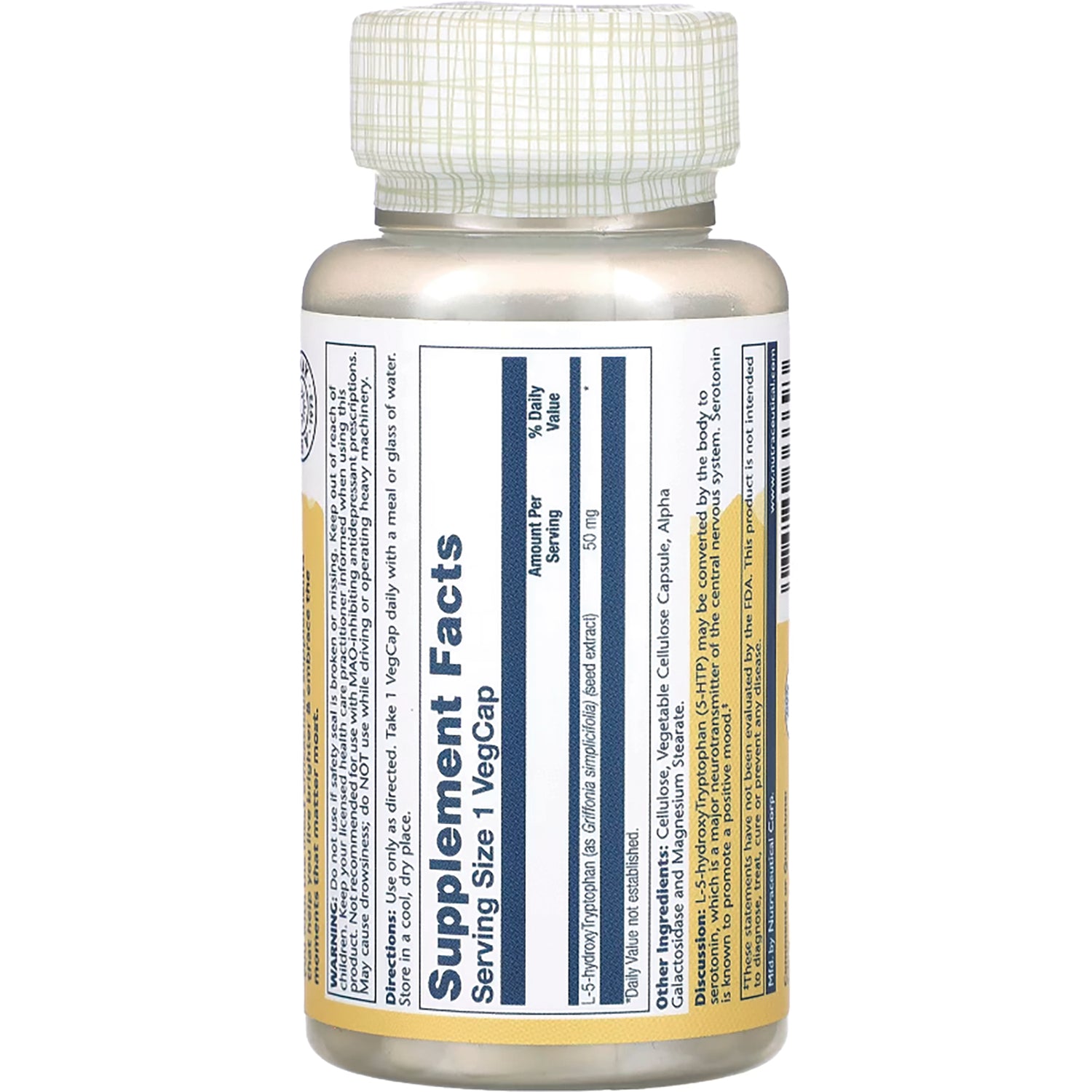 SLR186 | back of supplement bottle showing Supplement Facts panel and serving size 1 VegCap