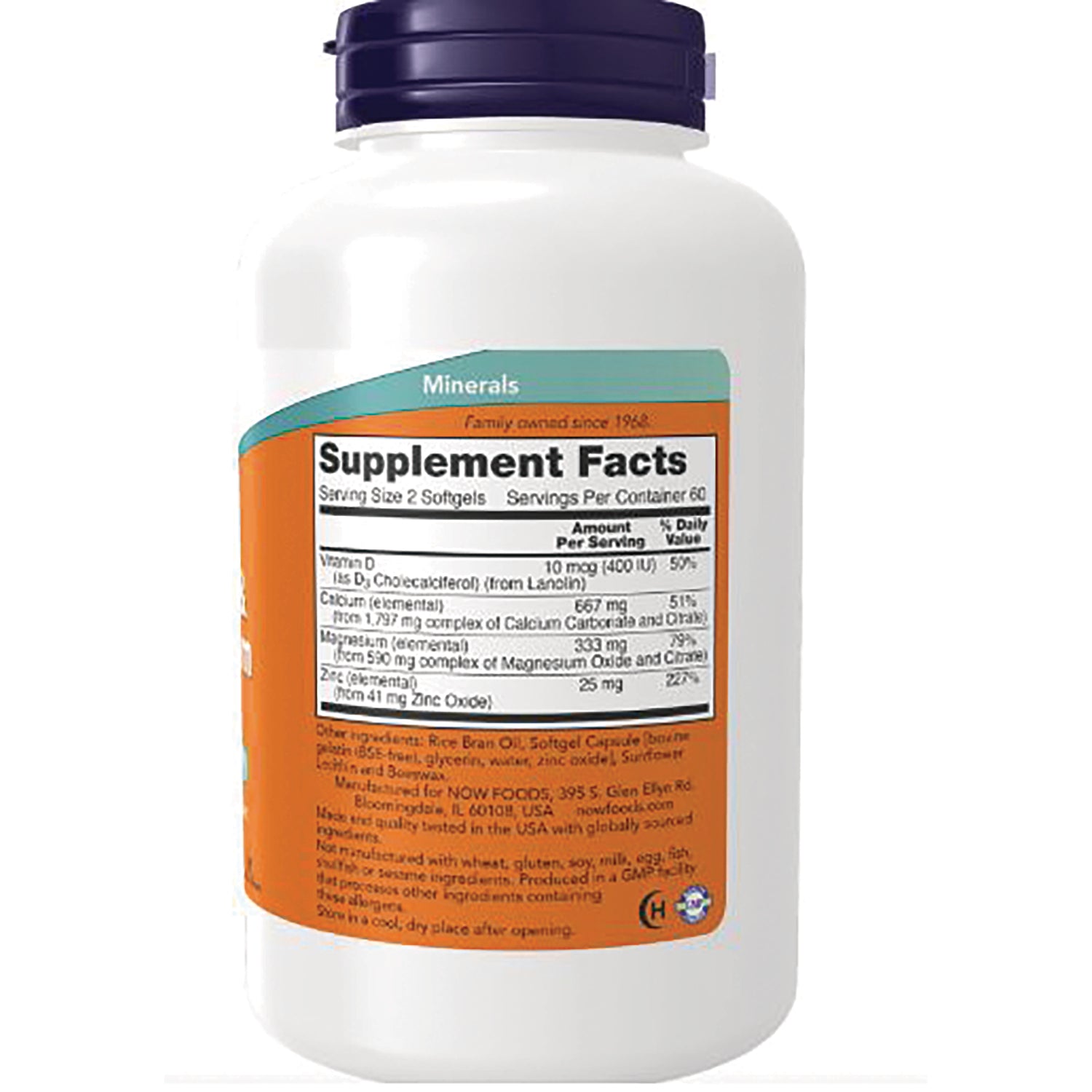 NWF033 | Back of white supplement bottle showing Supplement Facts label with serving size and nutrient amounts