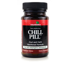 FB026 | Brown bottle with red and black label reading CHILL PILL Cool and Calm nutritional formula, 60 vegetarian tablets