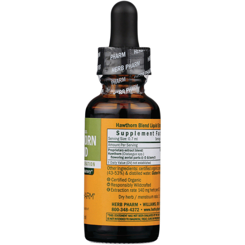 HPH019 | Back of amber dropper bottle showing Hawthorn Blend supplement facts and ingredients label - Thumbnail