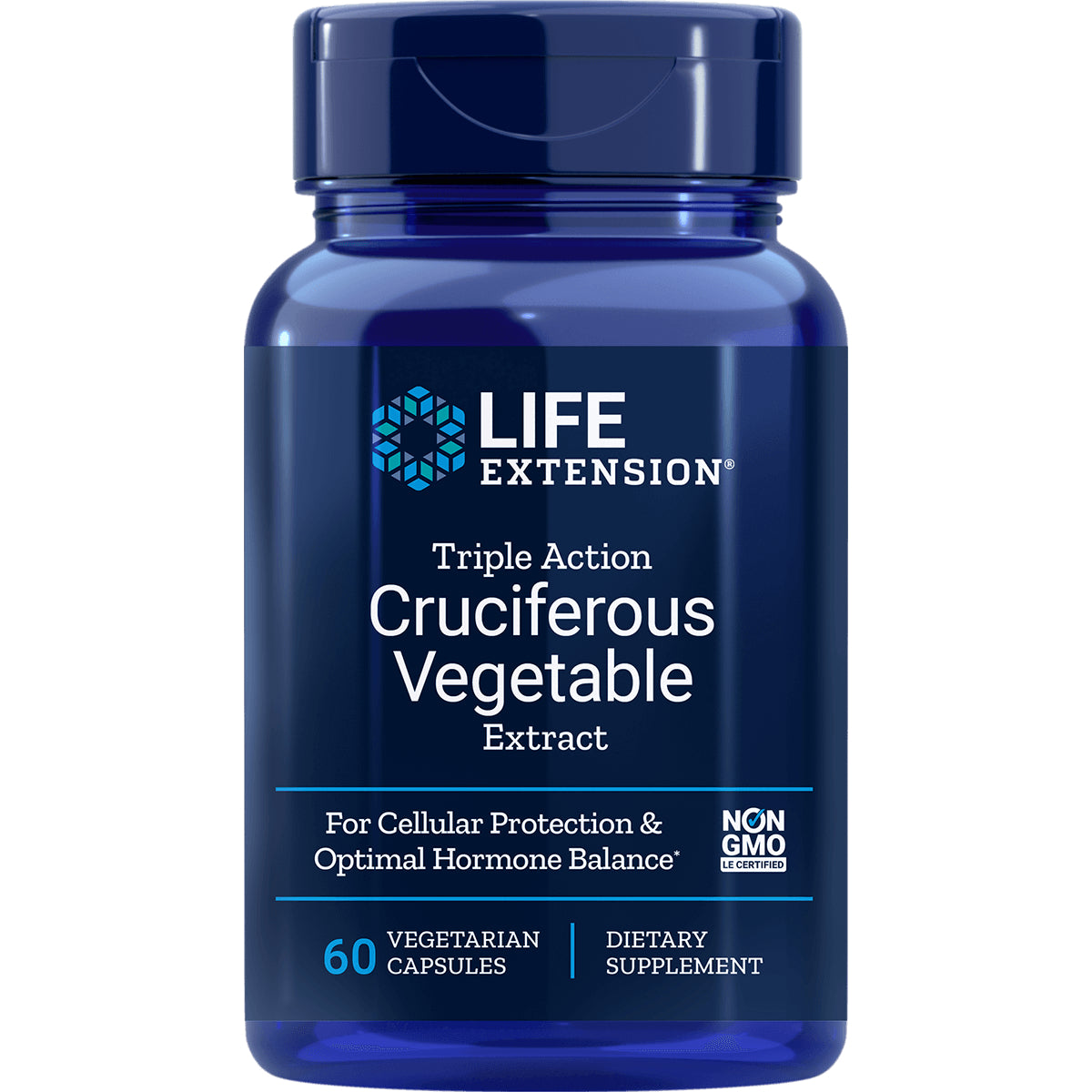LE056 | Life Extension Triple Action Cruciferous Vegetable Extract bottle, 60 vegetarian capsules