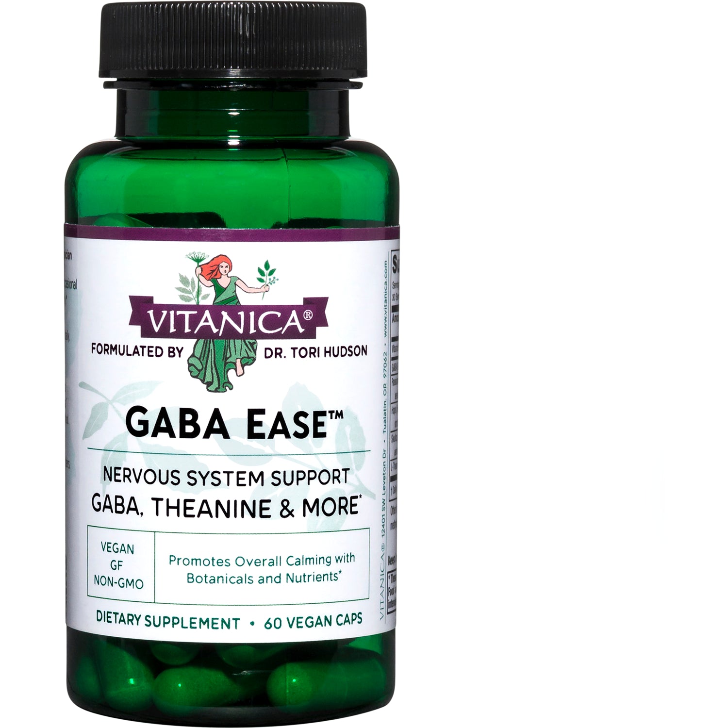VNA005 | Vitanica GABA Ease supplement bottle, Nervous System Support, GABA, Theanine & More, 60 vegan caps