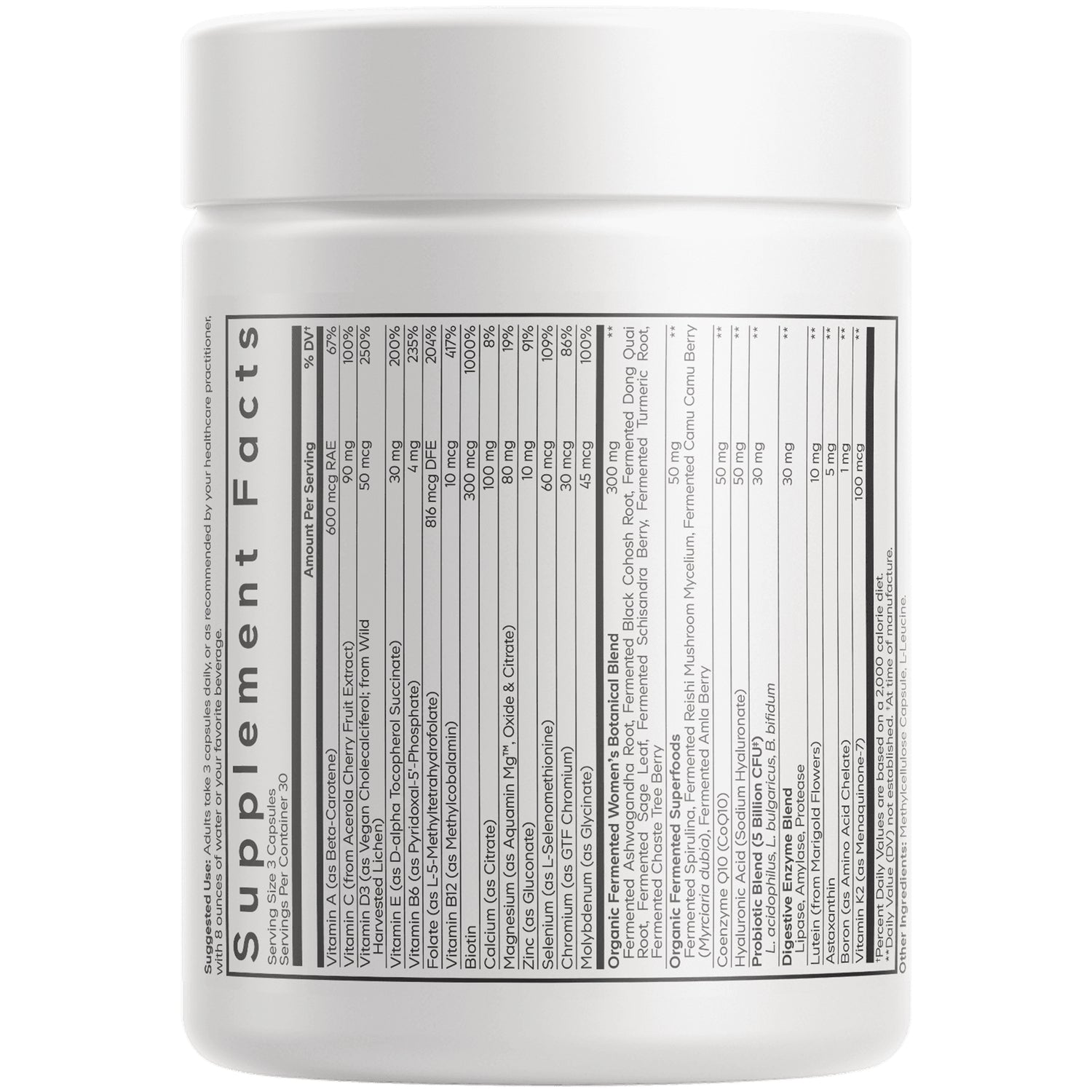 CDG059 | Back label showing Supplement Facts nutrition and ingredient panel on white supplement jar