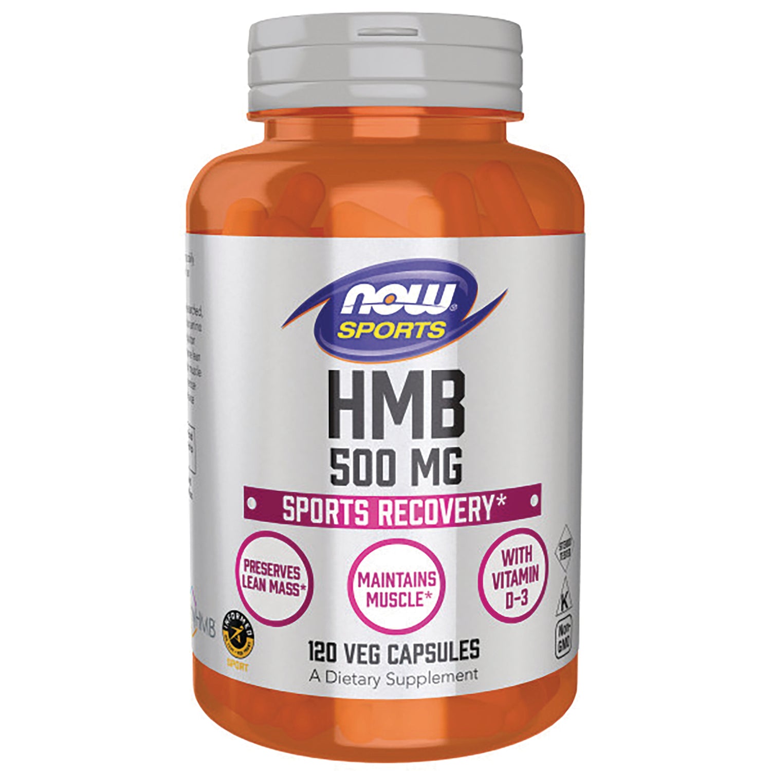 NWF1305 | NOW Sports HMB 500 MG bottle front label reading SPORTS RECOVERY and 120 veg capsules