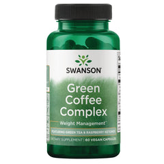 SWD077 | Four Swanson Green Coffee Complex bottles front view showing SWANSON logo and Green Coffee Complex label || SWD077 | Three Swanson Green Coffee Complex bottles front view with label reading Green Coffee Complex and 60 veggie capsules || SWD077 | Two front-facing Swanson Green Coffee Complex bottles labeled Green Coffee Complex 60 veggie capsules