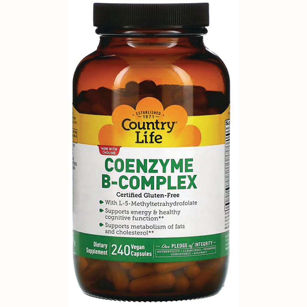 CRL562 | Country Life Coenzyme B-Complex amber bottle front label showing 240 vegan capsules dietary supplement - Thumbnail