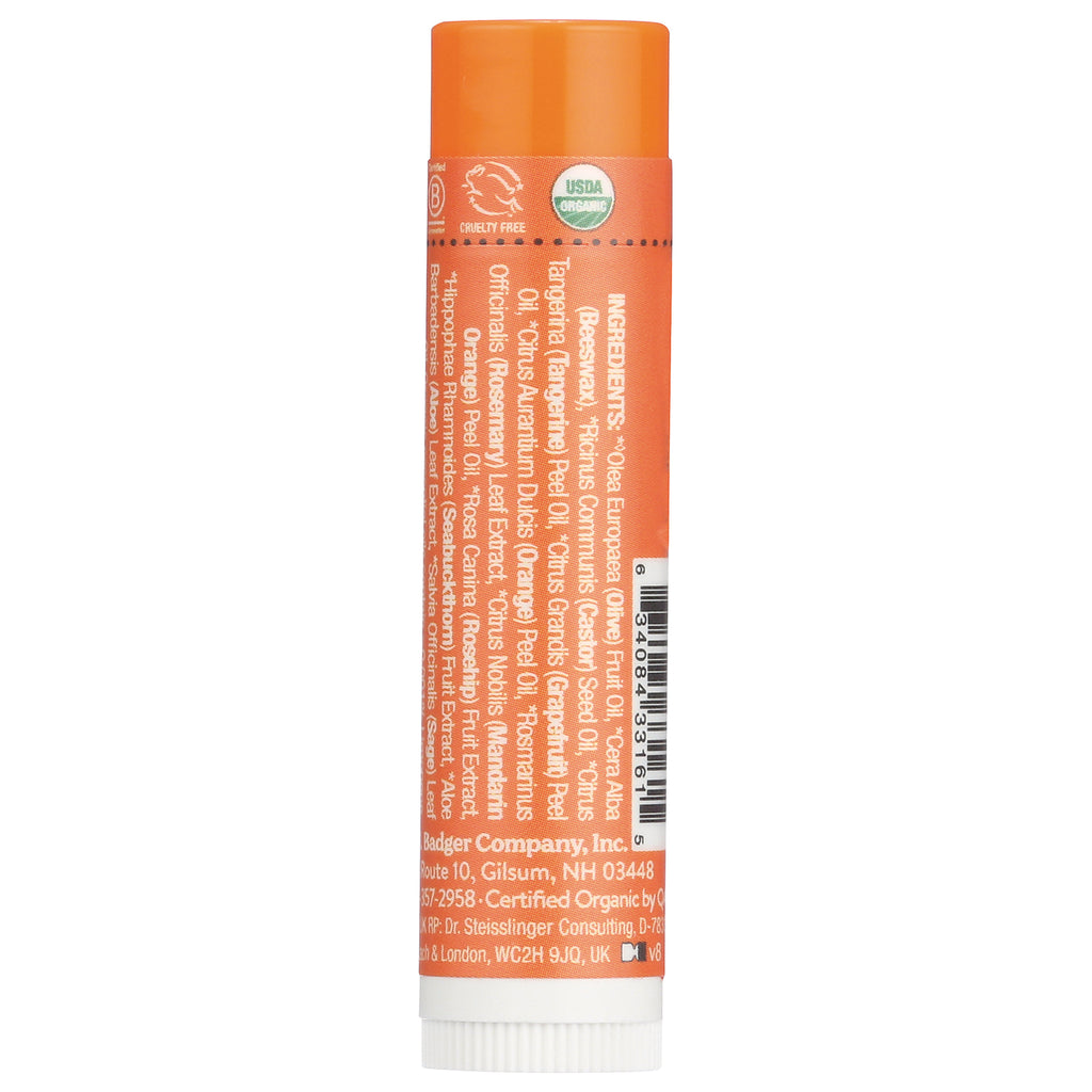 BAD006 | orange lip balm tube back showing ingredient text and barcode - Thumbnail