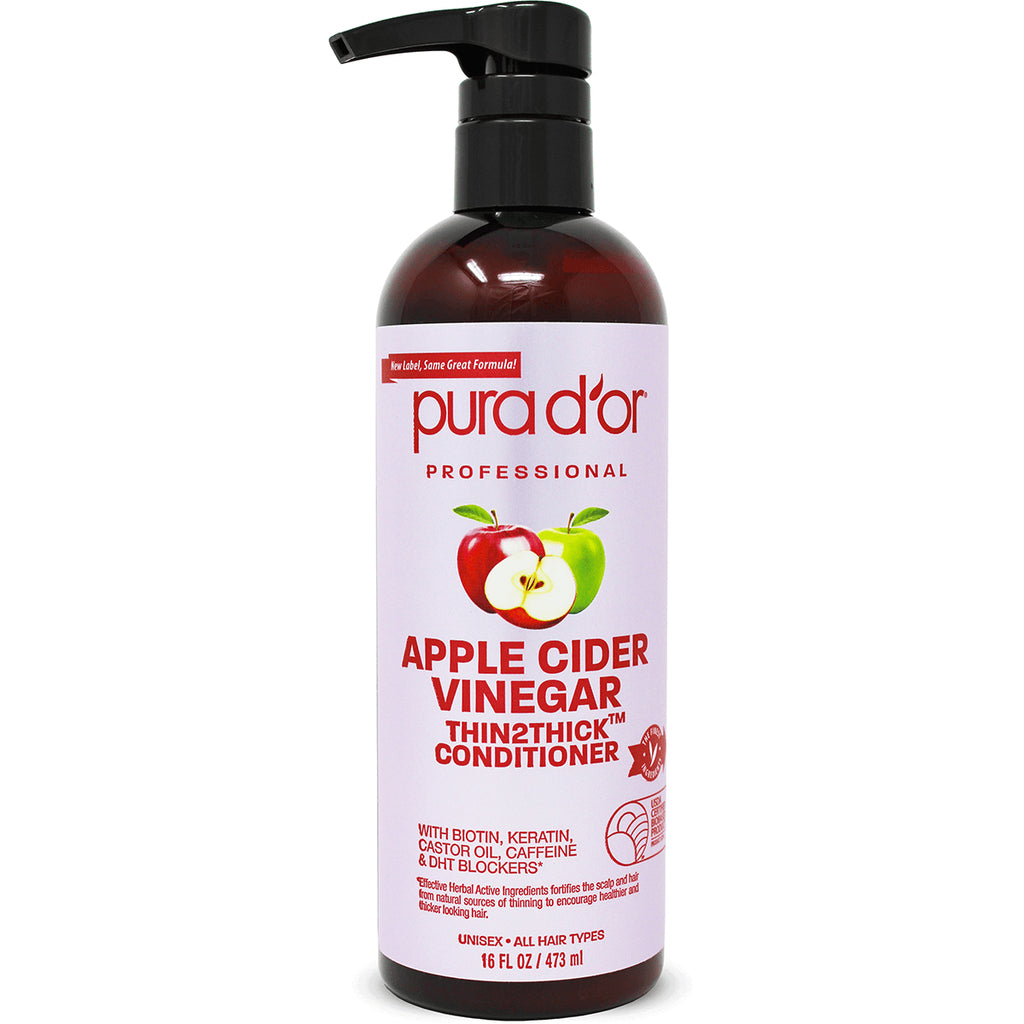 PDO002 | Pura d'or Apple Cider Vinegar Thin2Thick conditioner in 16 fl oz pump bottle, front label visible - Thumbnail
