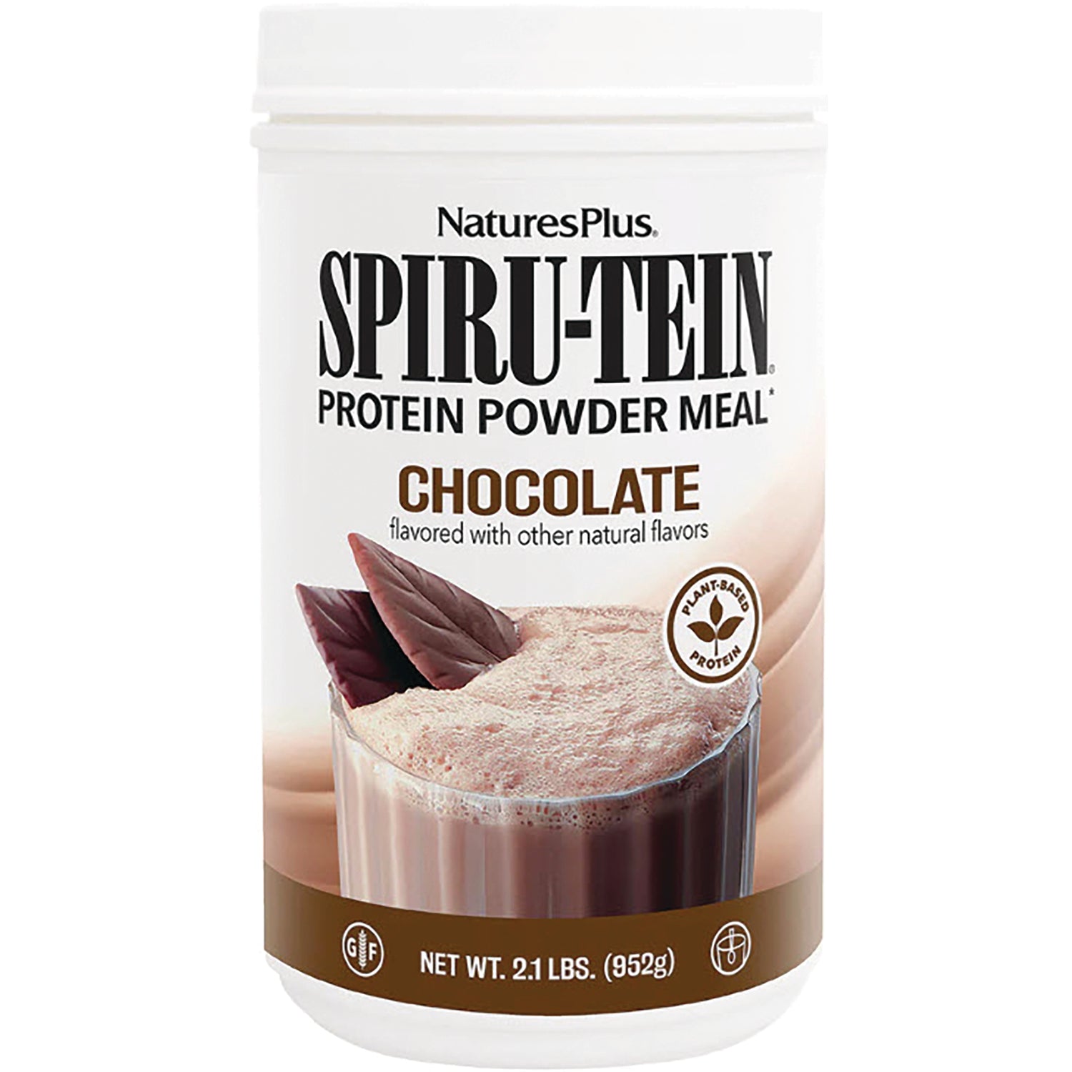 NTP084 | NaturesPlus SPIRU-TEIN protein powder meal chocolate flavor canister front label
