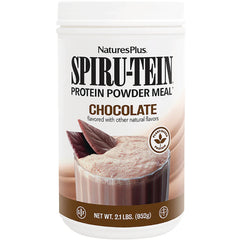NTP084 | NaturesPlus SPIRU-TEIN protein powder meal chocolate flavor canister front label