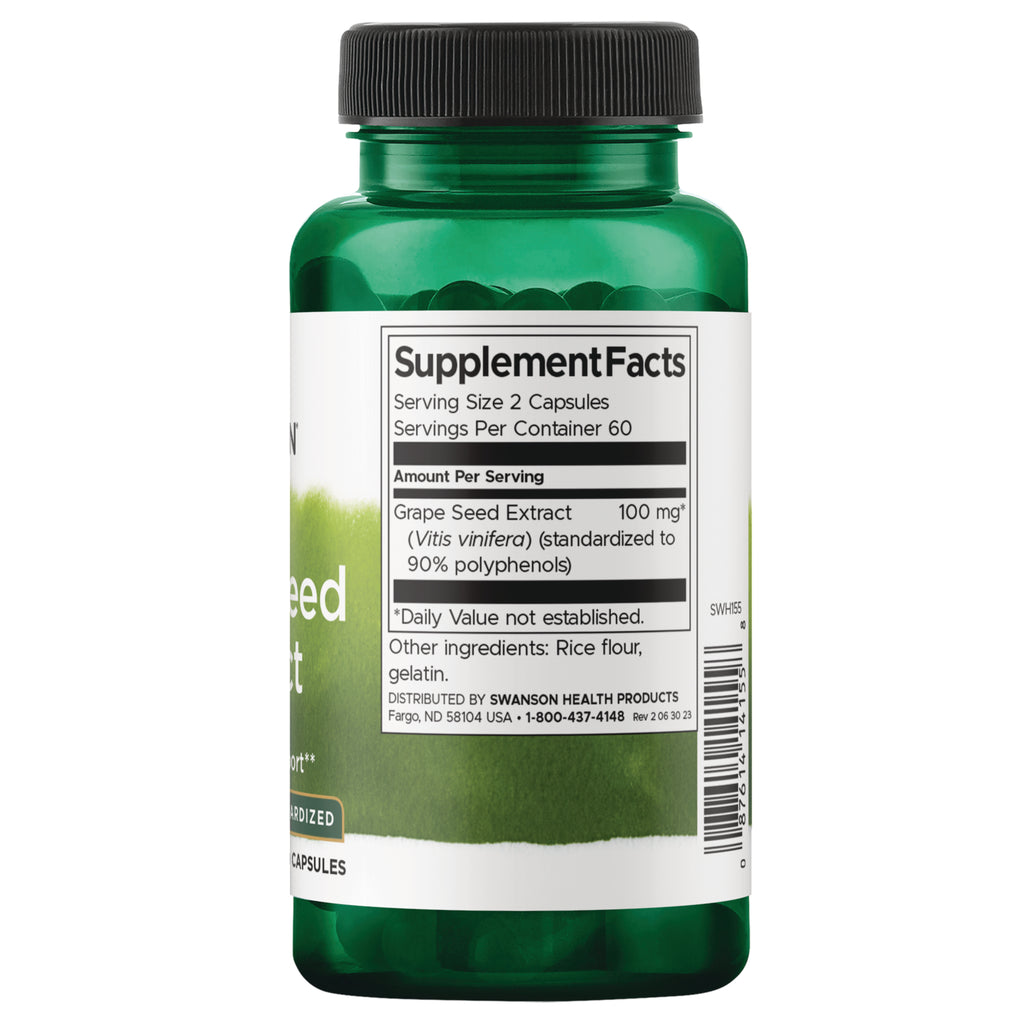 SWH155 | Back label with Supplement Facts for grape seed extract 100 mg and other ingredients - Thumbnail