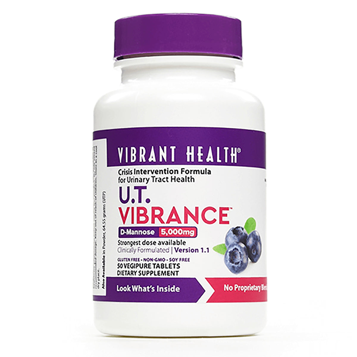VH023 | Vibrant Health U.T. Vibrance D-Mannose 5,000 mg, 50 tablets bottle front