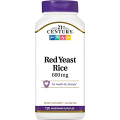 CNT139 | 21st Century Red Yeast Rice 600 mg white bottle with purple cap, 150 vegetarian capsules