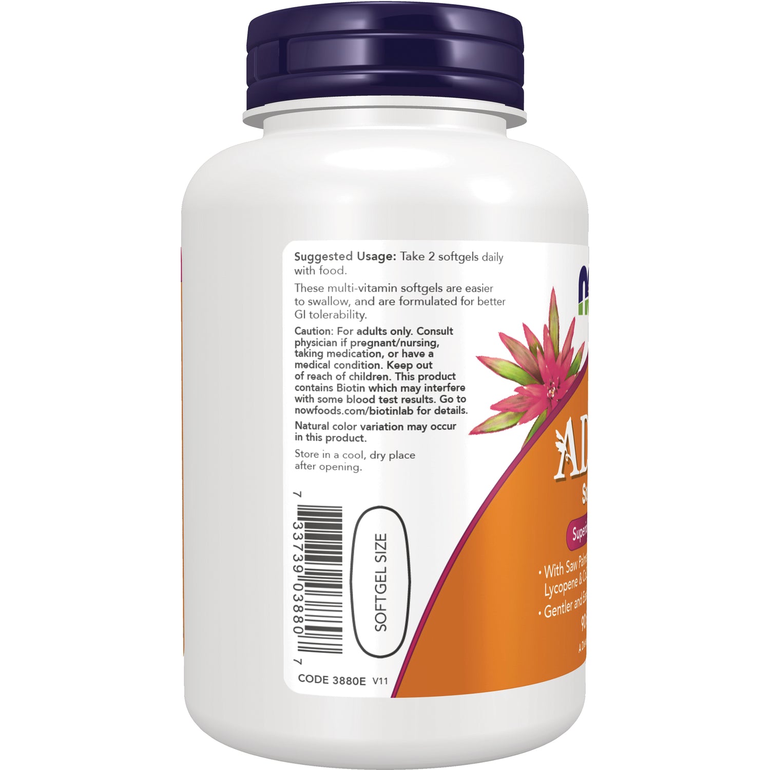 NWF521 | Bottle back showing suggested usage and caution text, barcode and softgel size label