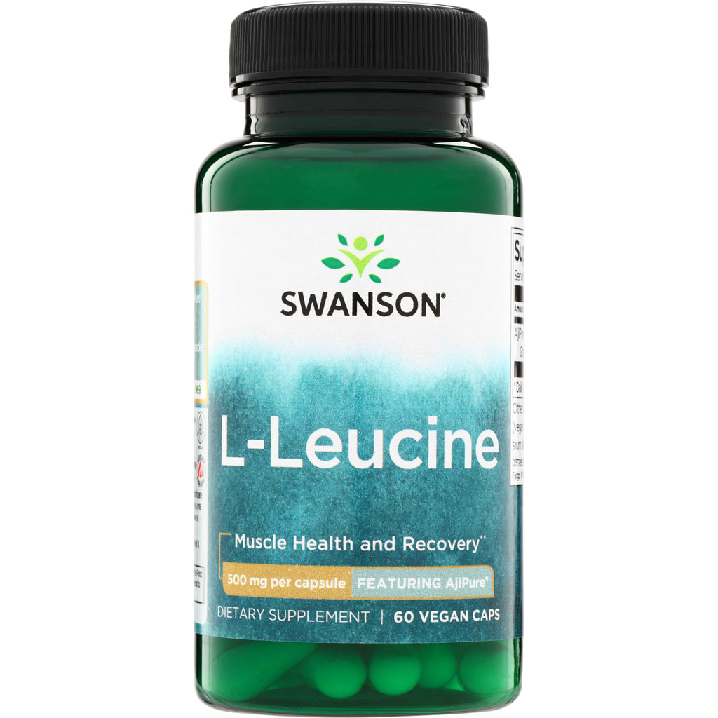 SWU517 | Swanson L-Leucine 500 mg per capsule, 60 vegan caps bottle; Muscle Health and Recovery; Featuring AjiPure - Thumbnail