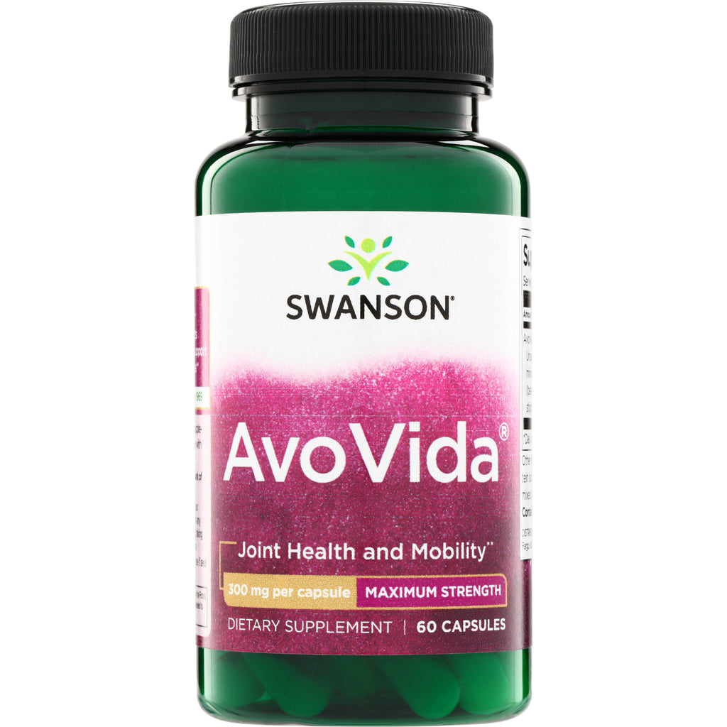 SWU371 | Swanson AvoVida supplement bottle, 60 capsules, 300 mg per capsule, Maximum Strength, Joint Health and Mobility - Thumbnail