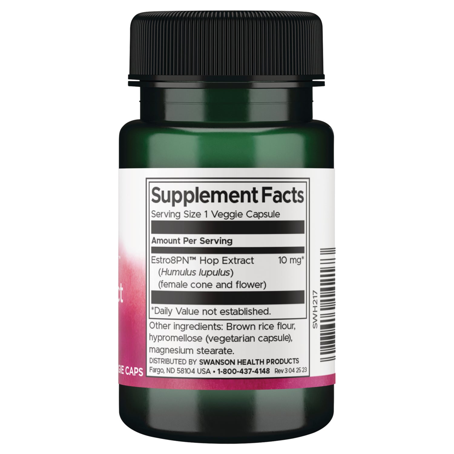 SWH217 | Back label with Supplement Facts for Estro8PN Hop Extract, 10 mg