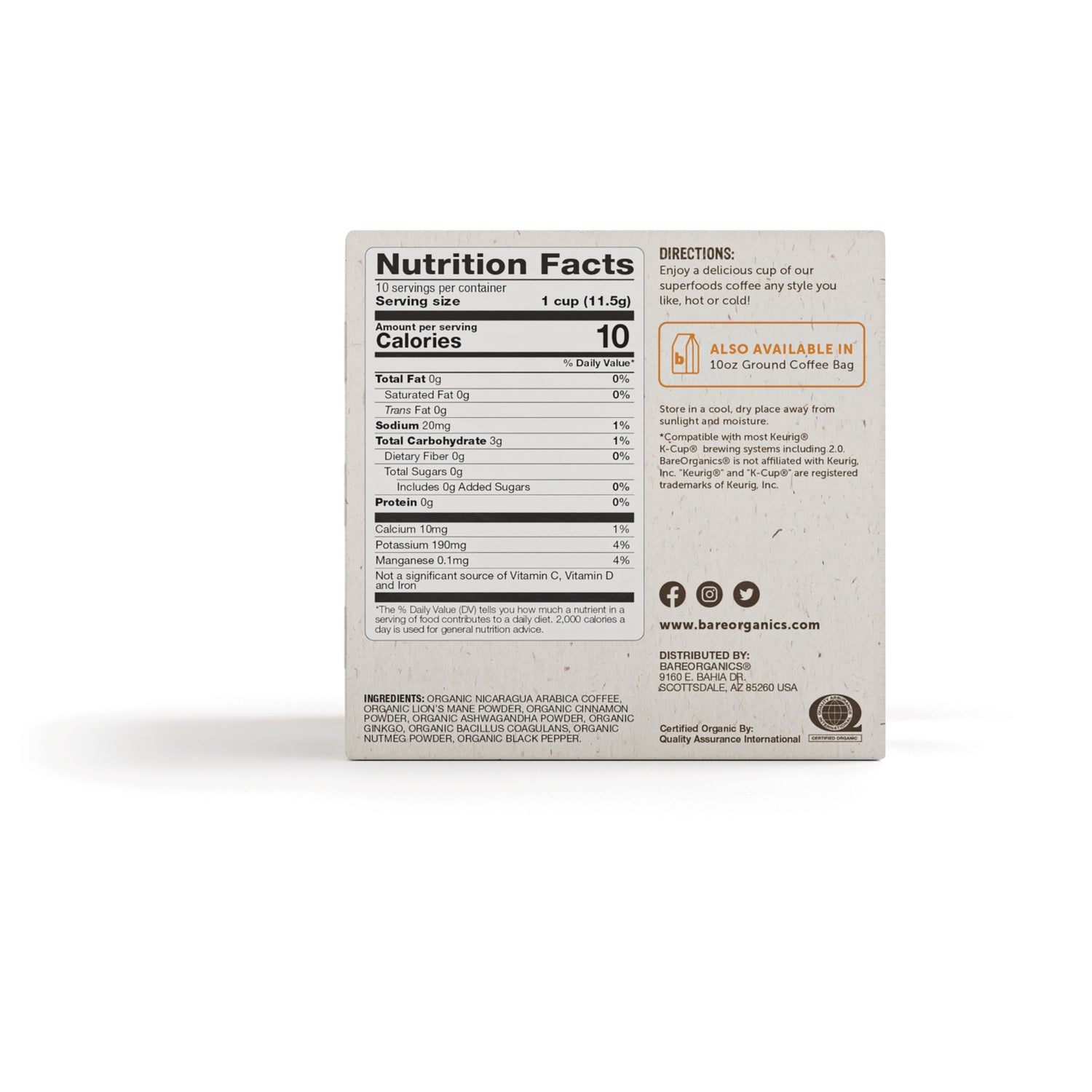 BOR016 | Back of product box showing Nutrition Facts panel, directions, ingredients, and brand website
