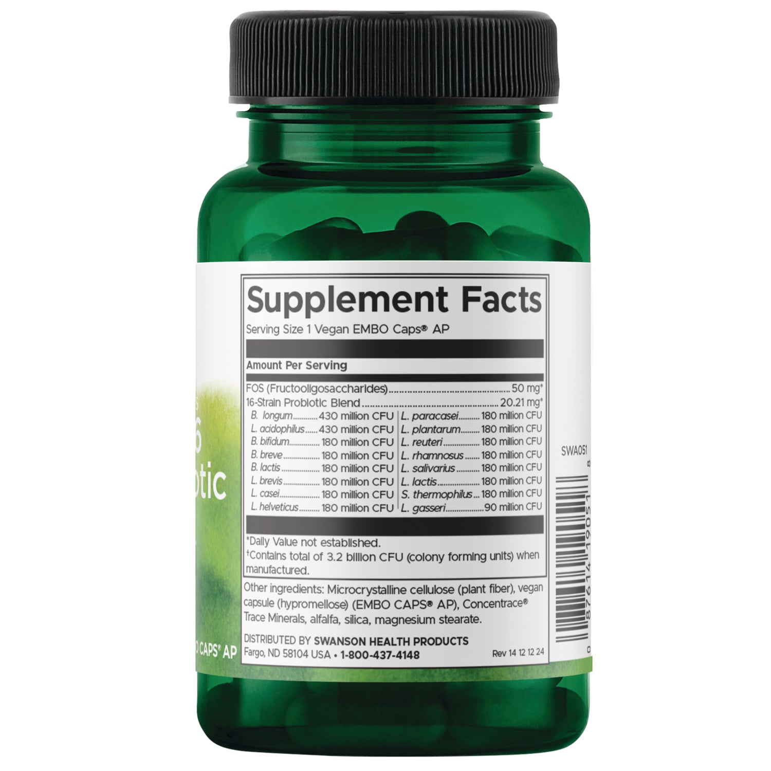 SWA051 | Back label with supplement facts and serving information