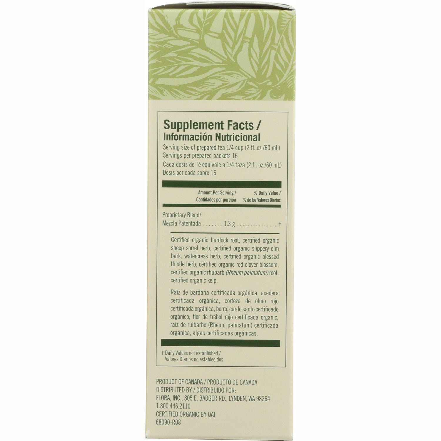 FL004 | Back panel with Supplement Facts, proprietary blend and bilingual ingredients list