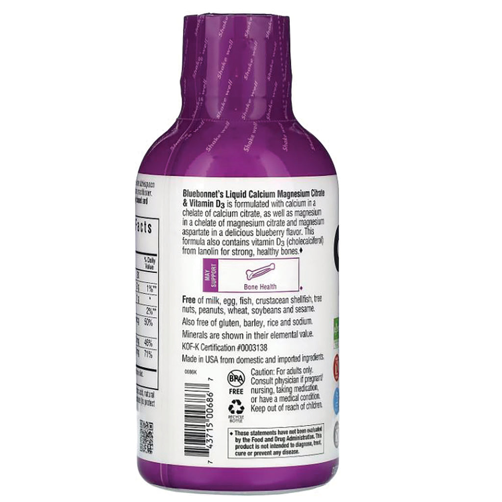 BLU089 | Back label of purple liquid supplement bottle showing ingredients, warnings, and barcode - Thumbnail
