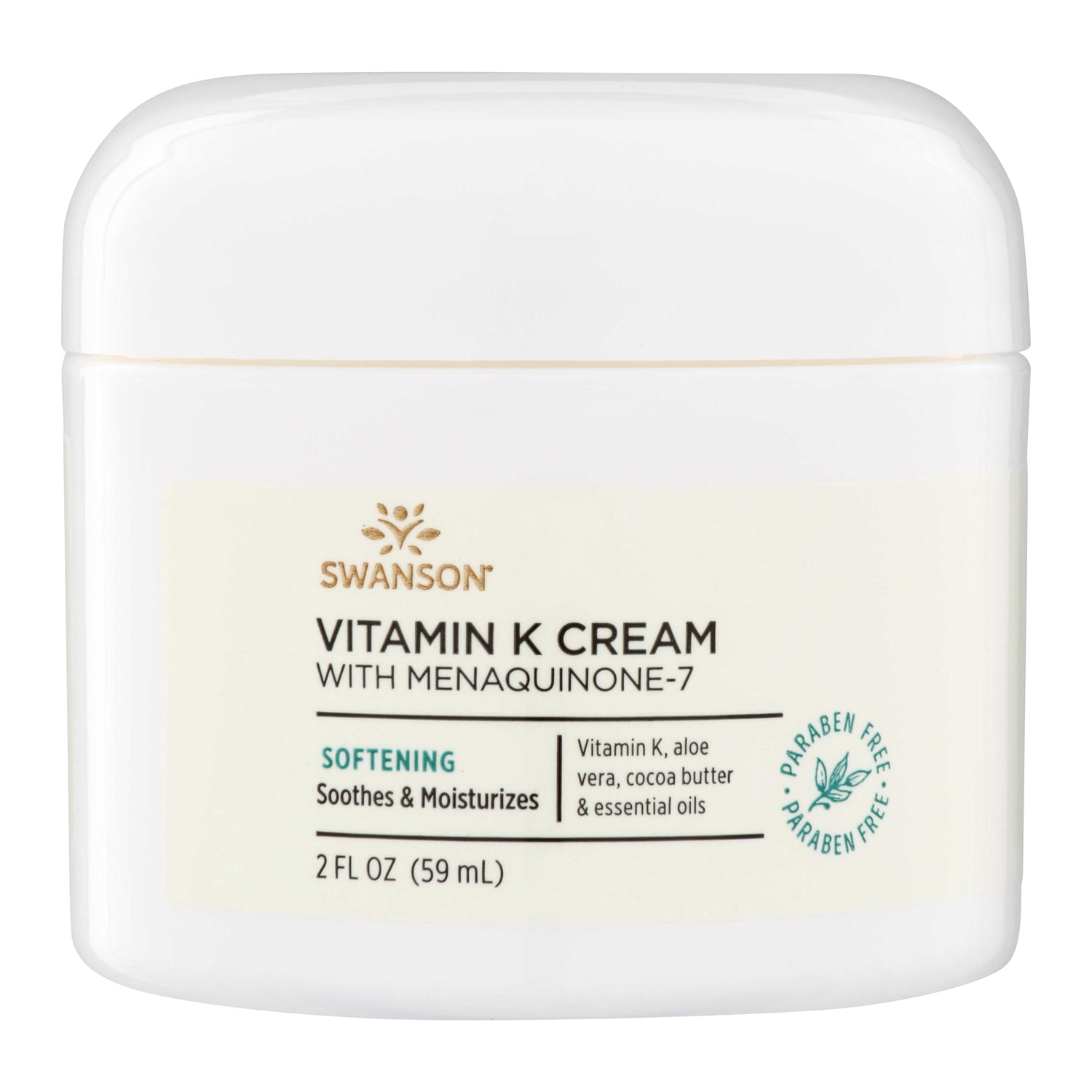 SW1458 | Swanson Vitamin K Cream with Menaquinone-7, Softening Soothes & Moisturizes, 2 fl oz (59 mL)