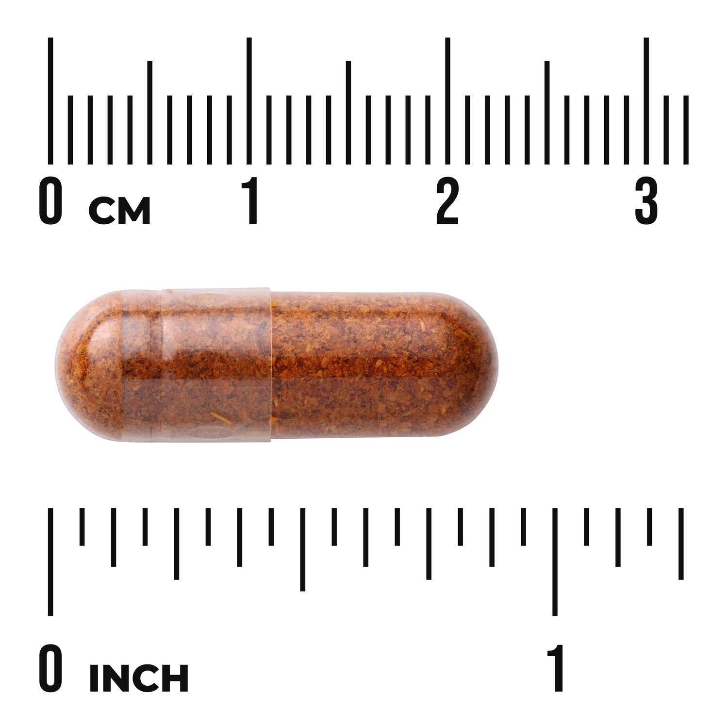 SW503 | Brown capsule with size scale in centimeters and inches