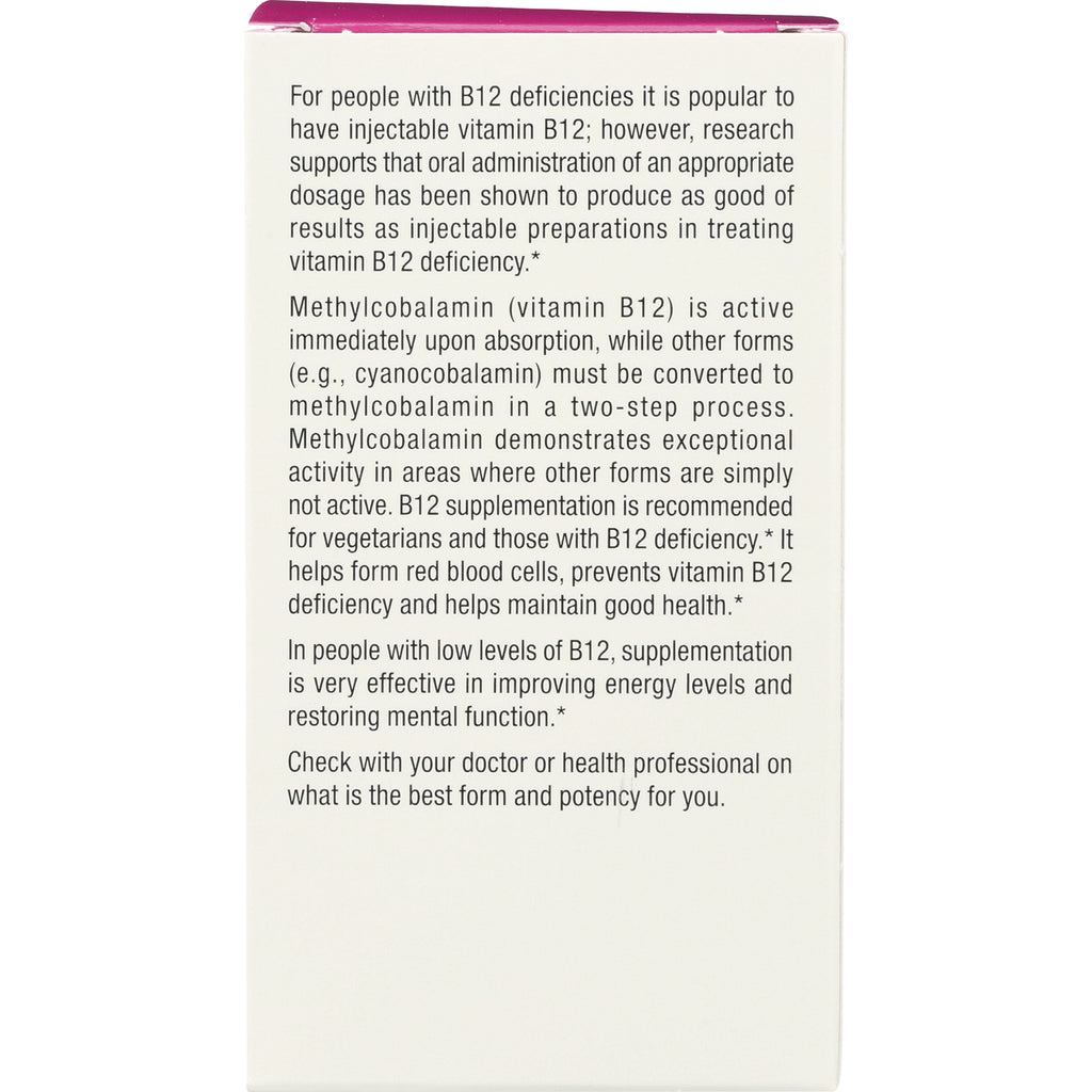 NFC002 | Back panel text about methylcobalamin (vitamin B12) benefits and supplementation guidance - Thumbnail