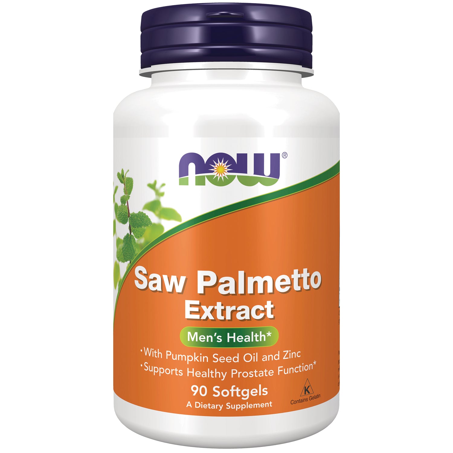 NWF703 | NOW Saw Palmetto Extract bottle, Men's Health 90 softgels front label