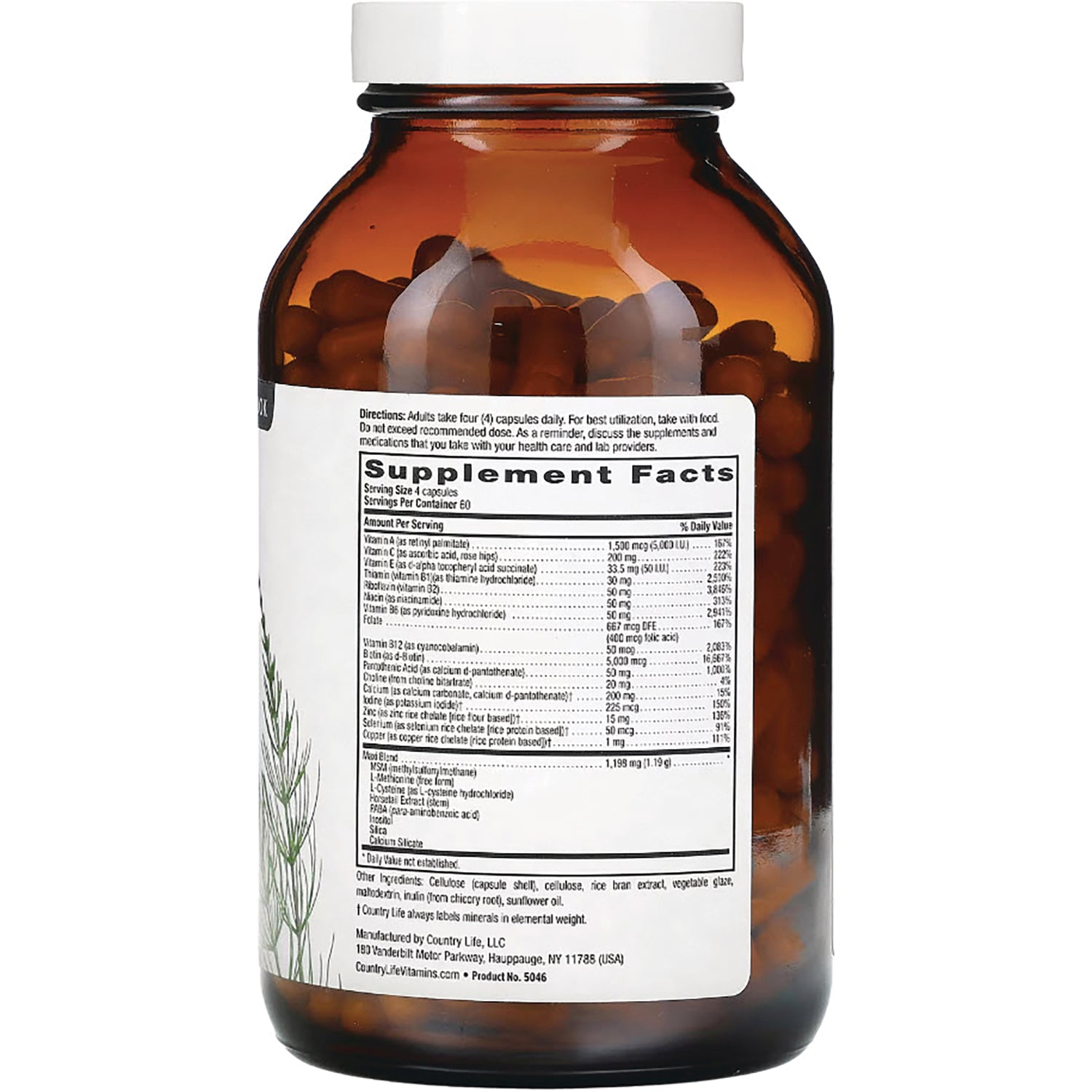 CRL615 | amber bottle back showing Supplement Facts label and brown capsules inside