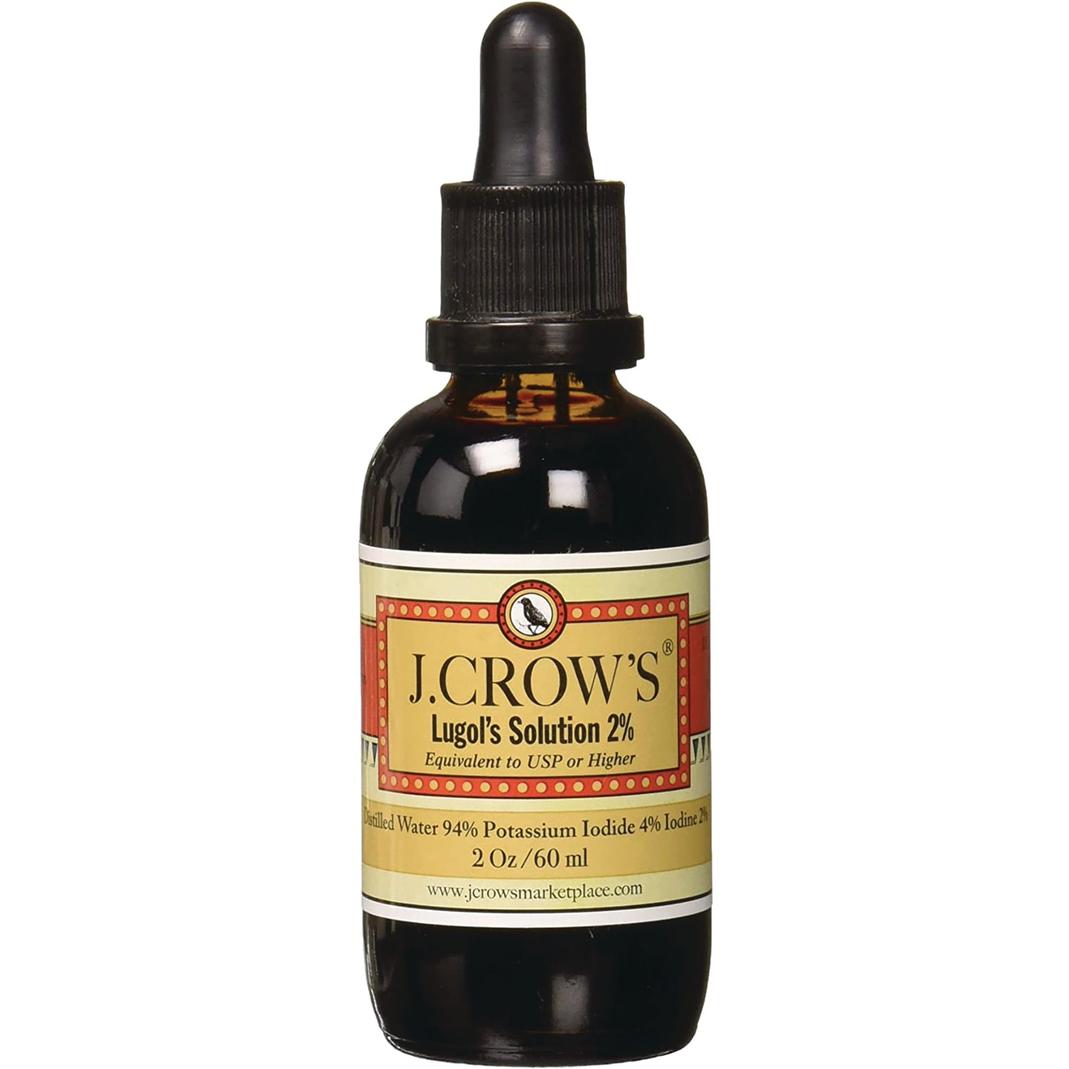 LGS001 | Brown glass dropper bottle labeled J.CROW'S Lugol's Solution 2% 2 oz