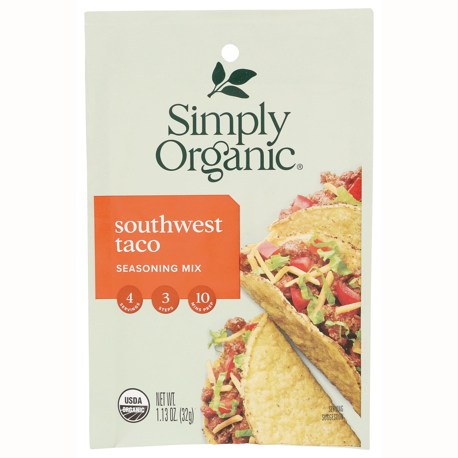 SMP004 | Simply Organic Southwest Taco Seasoning Mix packet, 1.13 oz (32 g), USDA Organic