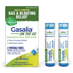 BRN128 | Gasalia On The Go homeopathic gas and bloating relief box with two portable tubes, total 160 pellets