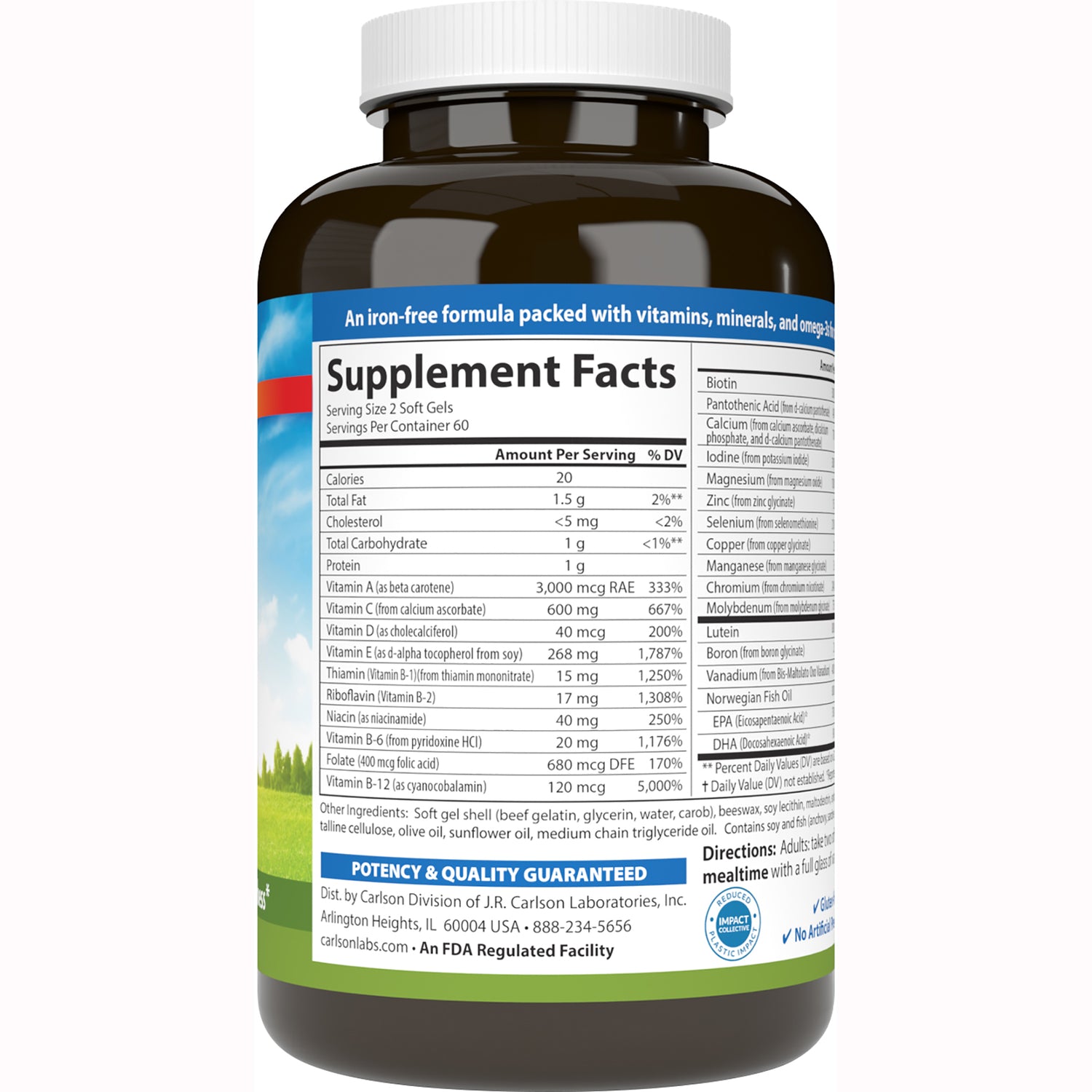 CSN038 | Back label showing Supplement Facts panel and ingredient and nutrition information on a supplement bottle
