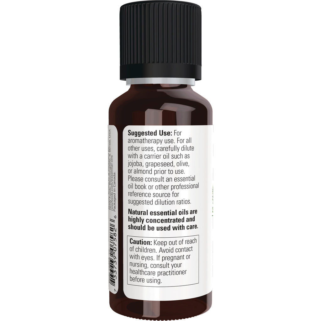 NWF1125 | Back label of amber essential oil bottle showing suggested use and caution text - Thumbnail