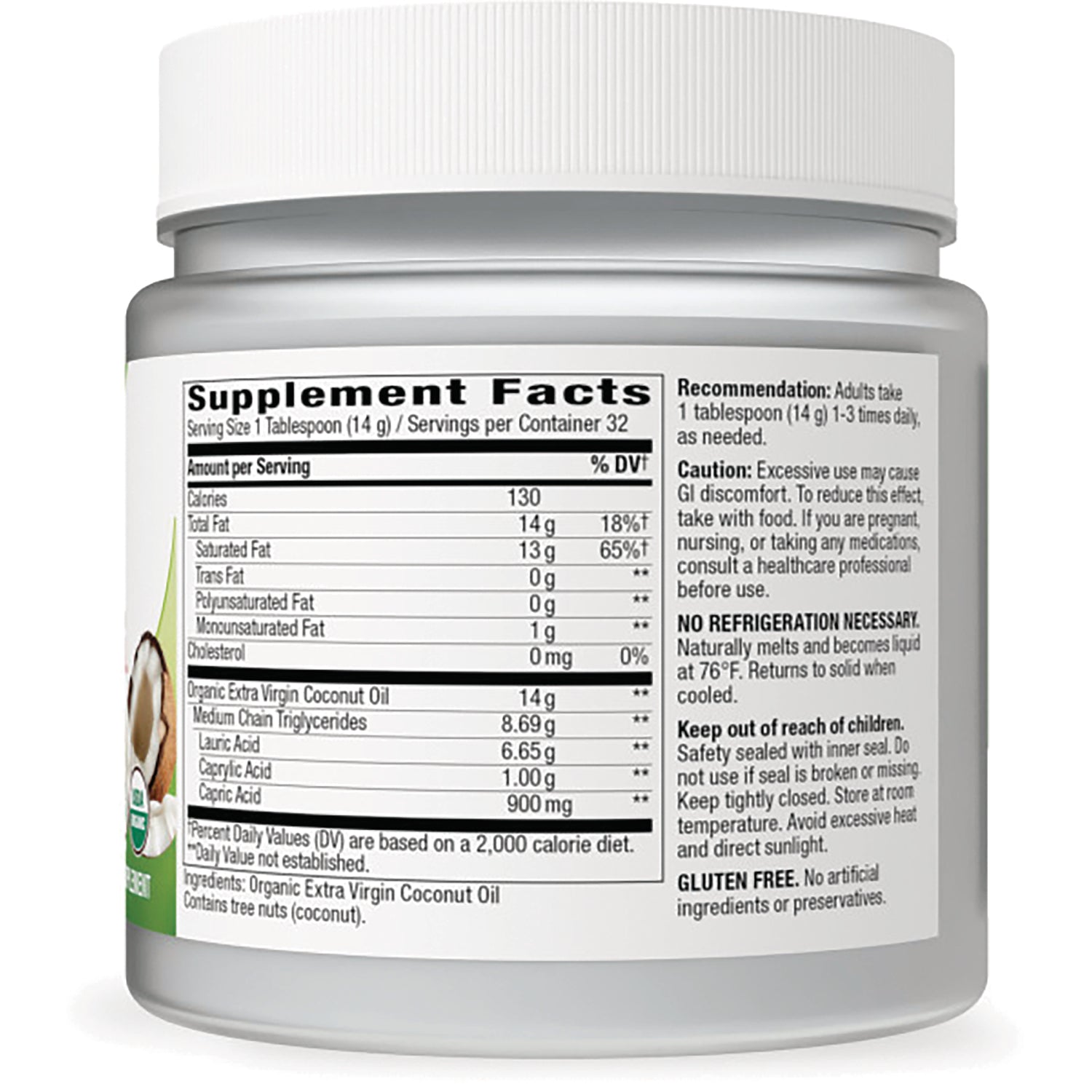 NW652 | Back label of jar showing Supplement Facts panel, ingredient amounts, usage, caution and storage instructions