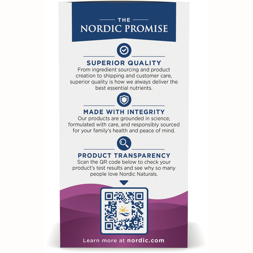 NRN136 | product infographic titled The Nordic Promise with quality, integrity, transparency text and a QR code - Thumbnail