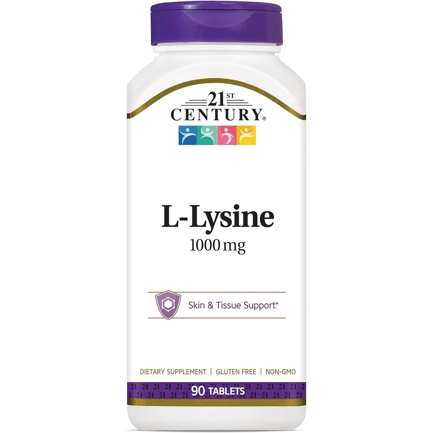 CNT289 | 21st Century L-Lysine 1000 mg white bottle, 90 tablets, skin & tissue support