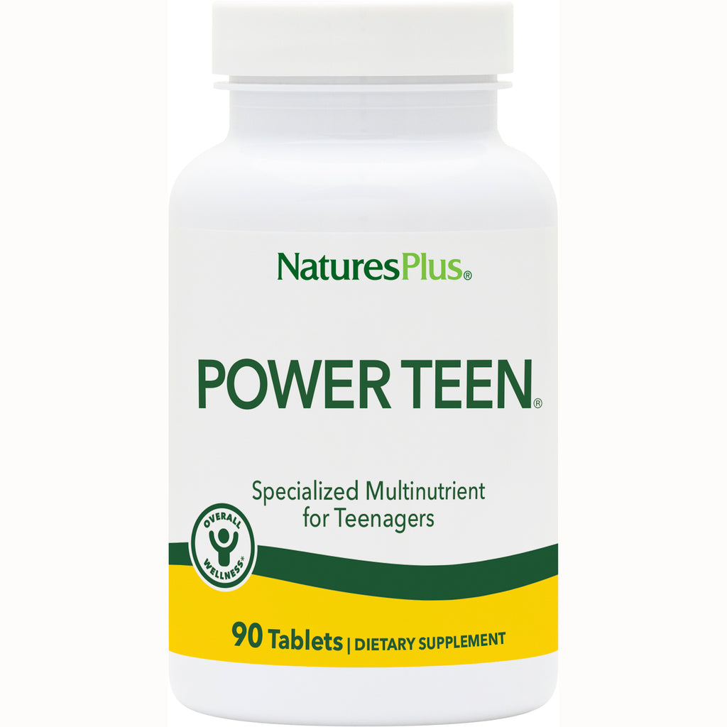 NTP036 | NaturesPlus POWER TEEN multivitamin bottle, 90 tablets, white bottle with green and yellow label - Thumbnail