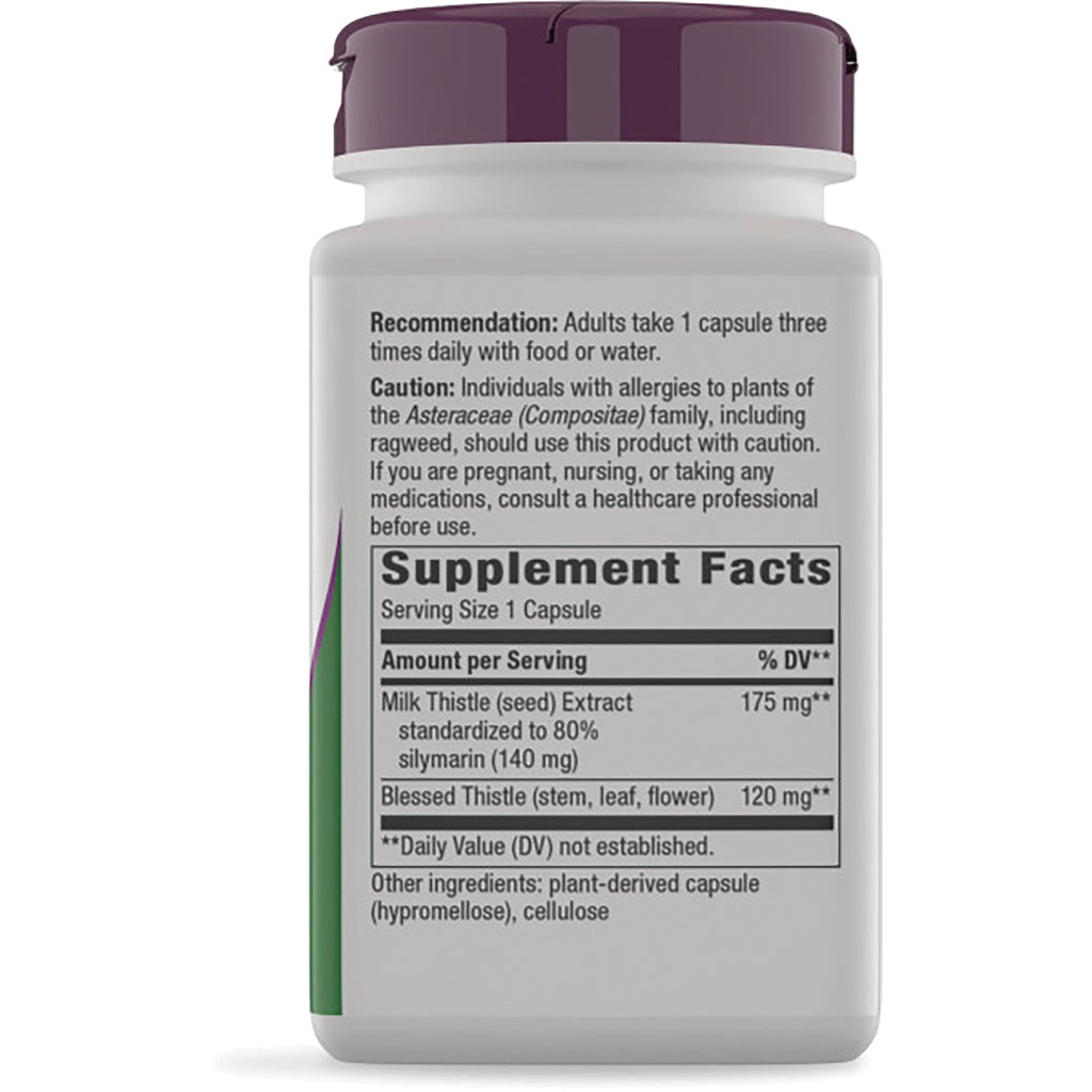 NW688 | back label of white supplement bottle showing Supplement Facts panel, serving size, milk thistle and blessed thistle ingredients - Thumbnail
