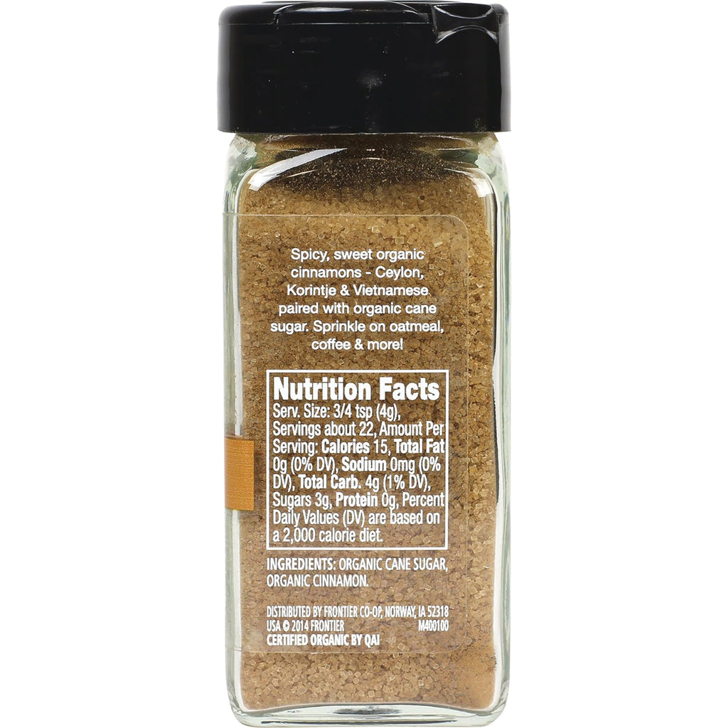 SMP051 | Back of glass spice jar showing Nutrition Facts panel and ingredients organic cane sugar and organic cinnamon - Thumbnail