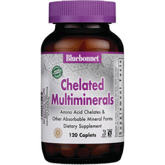 BLU080 | Bluebonnet Chelated Multiminerals dietary supplement bottle, 120 caplets, purple cap