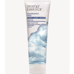 Desert Essence fragrance free hand & body lotion tube with cloud artwork, 8 fl oz