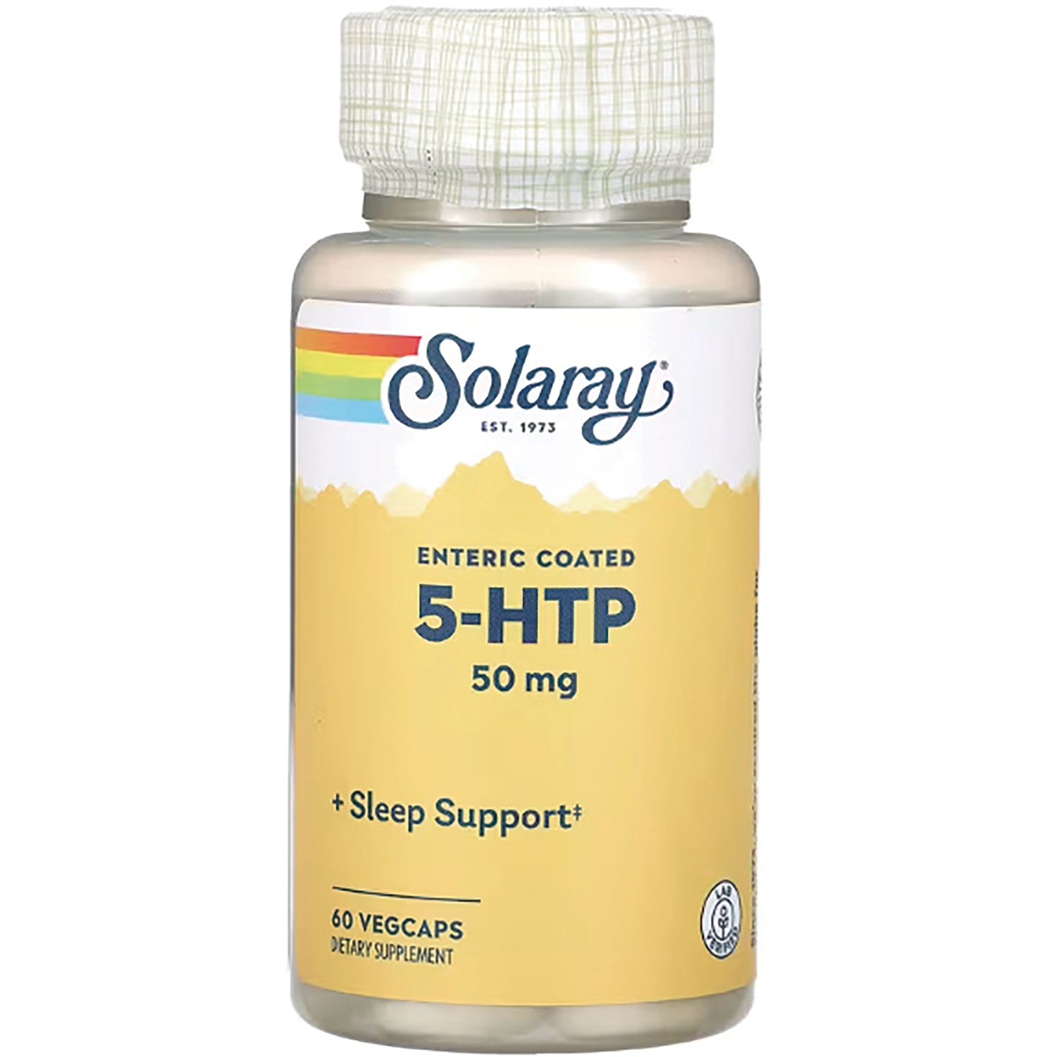 SLR186 | Solaray Enteric Coated 5-HTP 50 mg + Sleep Support, 60 vegcaps dietary supplement bottle