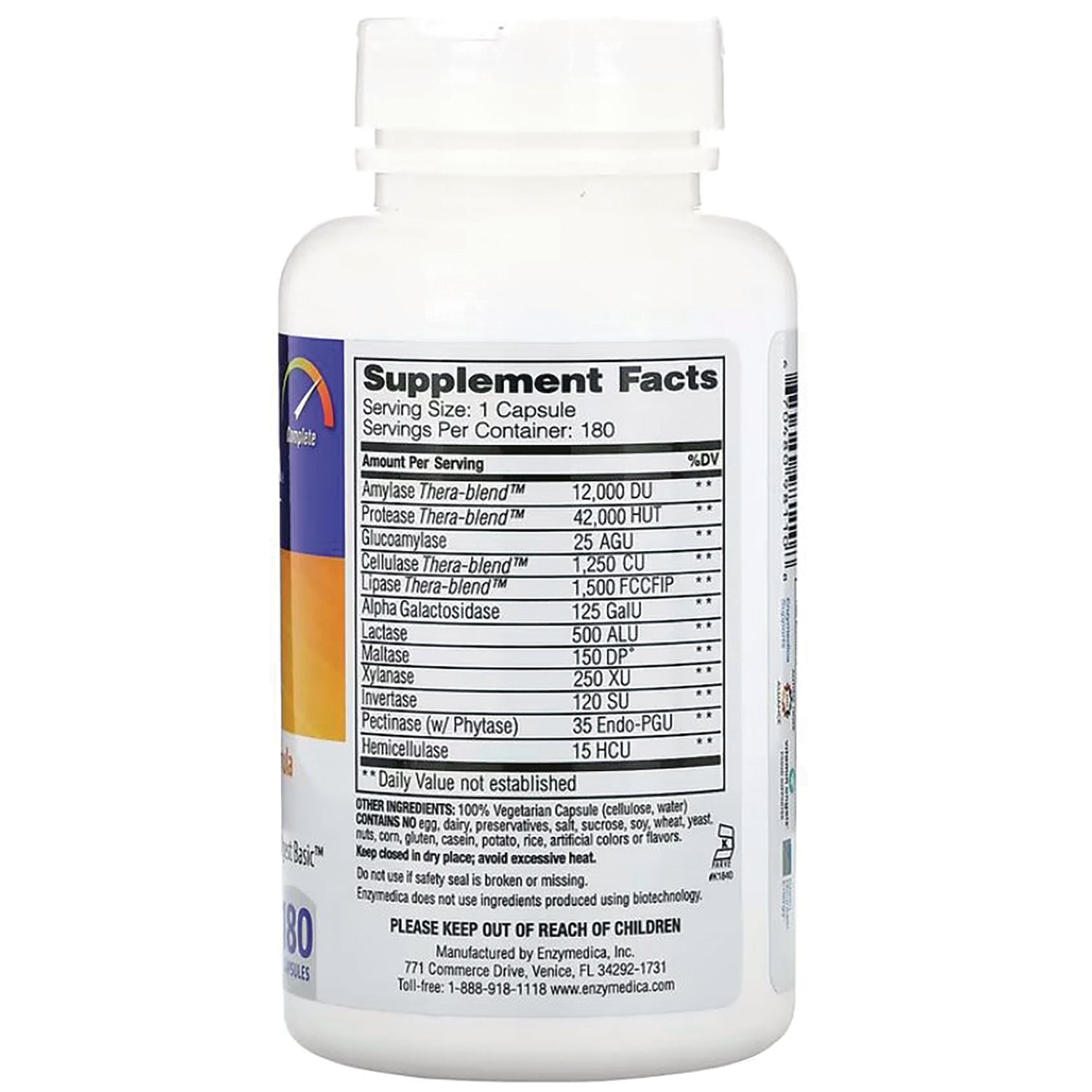 EMD007 | Supplement Facts nutrition panel and ingredient text on back of white supplement bottle